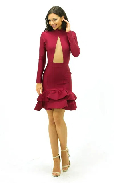 Jessica Angel 177 Fitted Long Sleeve Homecoming Short Cocktail Dress In Burgundy