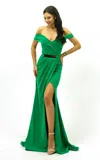 Jessica Angel 199 Pleated Long Formal Slit Prom Dress In Green