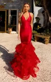 Jessica Angel 2362 Long Formal Ruffle Mermaid Prom Dress In Red
