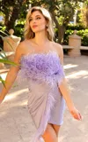 Jessica Angel 2372 Short Homecoming Feather Mini Cocktail Dress In Purple