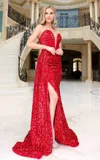 Jessica Angel 2436 Prom Velvet Sequin Formal Dress In Red