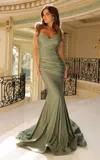 Jessica Angel 2486 Long Prom Pleated Formal Dress In Green