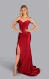 Jessica Angel 2572 Long Formal Beaded Fringe Prom Dress In Red