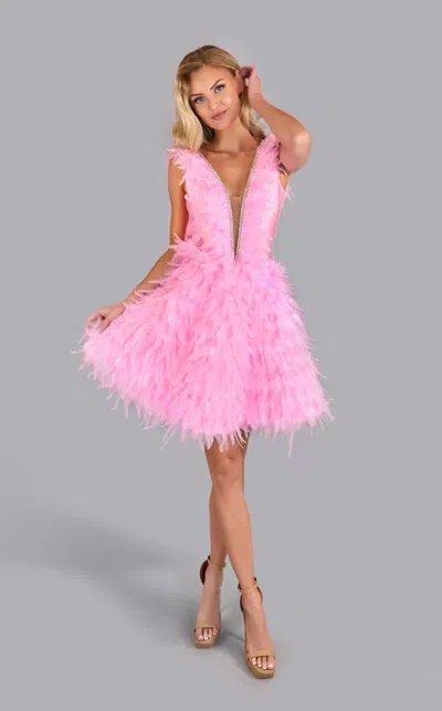 Jessica Angel 2579 Homecoming Feather Short Cocktail Dress In Pink