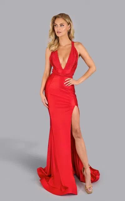 Jessica Angel 2625 Formal Long Slit Prom Dress In Red
