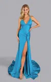 Jessica Angel 2631 Fitted Slit Long Prom Formal Dress In Blue