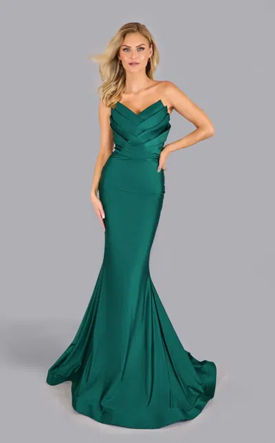 Jessica Angel 2635 Prom Long Formal Pleated Mermaid Dress In Green