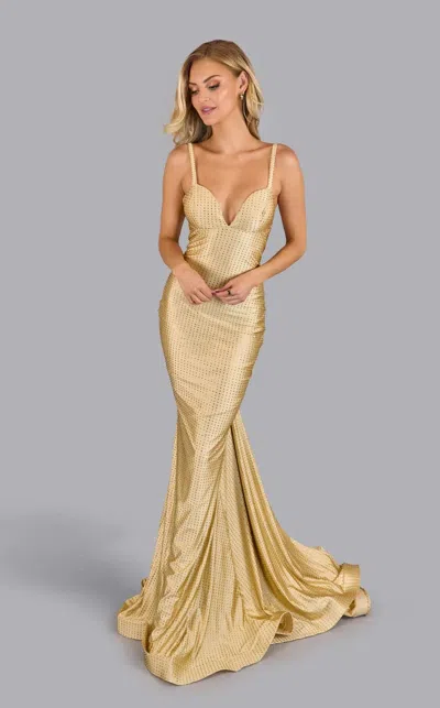 Jessica Angel 2638 Prom Fitted Formal Long Evening Dress In Gold