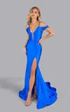 Jessica Angel 2640 Fitted High Slit Long Formal Prom Dress In Blue