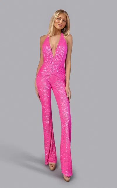 Jessica Angel 2665 Long Formal Sequin Jumpsuit In Pink
