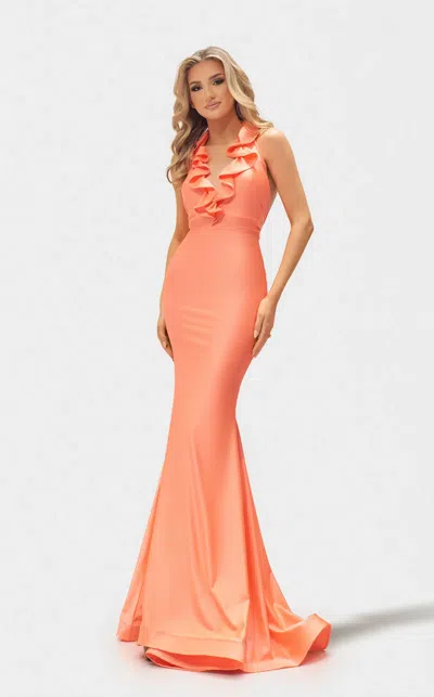 Jessica Angel 2679 Long Mermaid Fit Ruffle Prom Dress In Orange