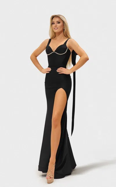 Jessica Angel 2686 Prom Fitted Long Formal Slit Dress In Black