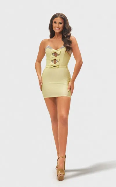 Jessica Angel 2690 Short Beaded Fitted Cocktail Mini Dress In Yellow