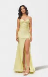 Jessica Angel 2707 Prom Fitted Long Formal Slit Dress In Yellow