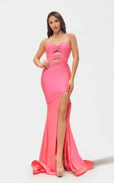 Jessica Angel 2713 Fitted Long Formal Slit Prom Dress In Pink