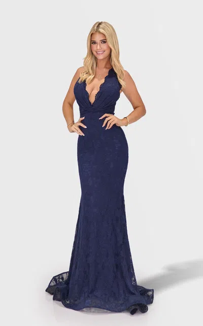 Jessica Angel 2776 Long Formal Fitted Lace Prom Dress In Blue