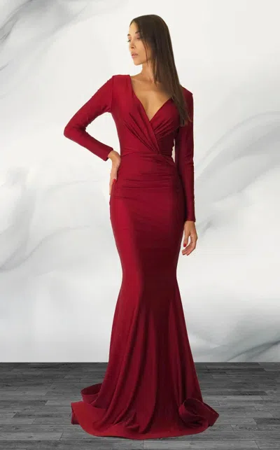 Jessica Angel 299 Fitted Formal Long Sleeve Evening Dress In Burgundy
