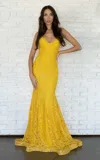 Jessica Angel 430 Lace Formal Fitted Long Prom Dress In Yellow