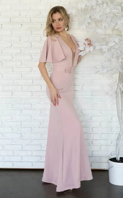 Jessica Angel 546 Long Fitted Formal Cape Evening Dress In Pink