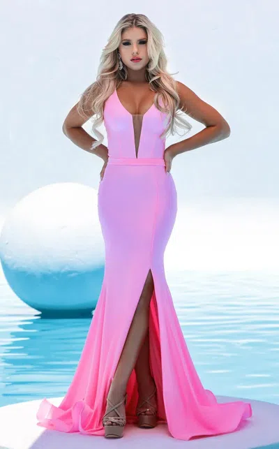 Jessica Angel 556 Fitted Long Formal Slit Prom Dress In Pink