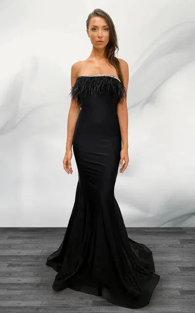 Jessica Angel 569 Long Mermaid Formal Feather Prom Dress In Black