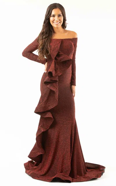 Jessica Angel 598 Formal Long Fitted Ruffle Prom Dress In Brown
