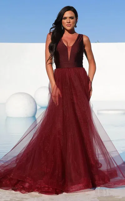 Jessica Angel 627 Prom Long A Line Formal Dress In Burgundy