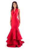 Jessica Angel 708 Fitted Long Formal Tiered Prom Dress In Red