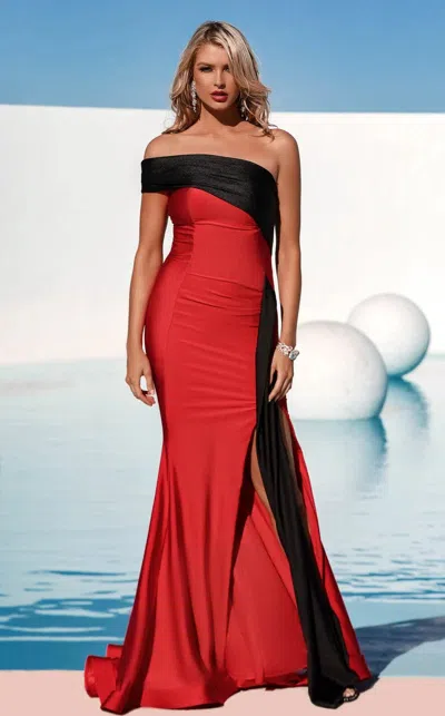 Jessica Angel 748 Long Slit Formal Evening Prom Dress In Red