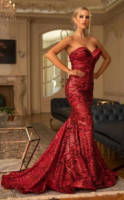 Jessica Angel 789 Prom Mermaid Long Floral Formal Dress In Red