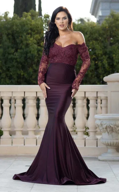 Jessica Angel 830 Fitted Long Formal Lace Mermaid Evening Dress In Purple