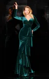 Jessica Angel 968 Long Layered Ruffle Formal Velvet Dress In Green