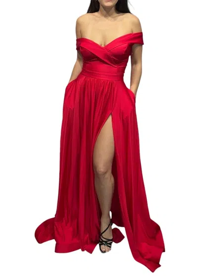 Jessica Angel A-line Off The Shoulder Gown In Red