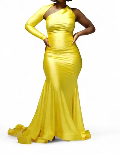 Jessica Angel Asymmetric One-shoulder Jersey Mermaid Gown In Yellow