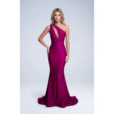 Jessica Angel Asymmetrical Cutout Mermaid Evening Gown In Purple
