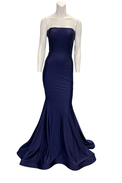 Jessica Angel Classic Strapless Evening Gown In Navy Blue