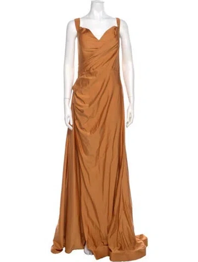 Pre-owned Jessica Angel Cowl Neck Long Dress In Orange