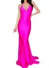 Jessica Angel Deep V-neck Jersey Long Gown In Dark Fuchsia In Multi
