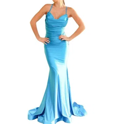 Jessica Angel Evening Gown In Turquoise In Blue