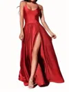 Jessica Angel High Slit Jersey Gown In Beet Red In Red
