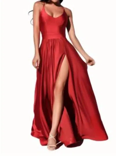 Jessica Angel High Slit Jersey Gown In Beet Red