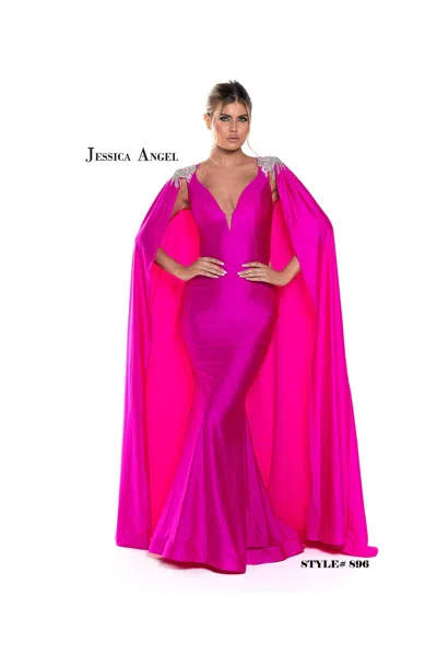Jessica Angel Long Formal Fitted Cape Dress 896 In Pink