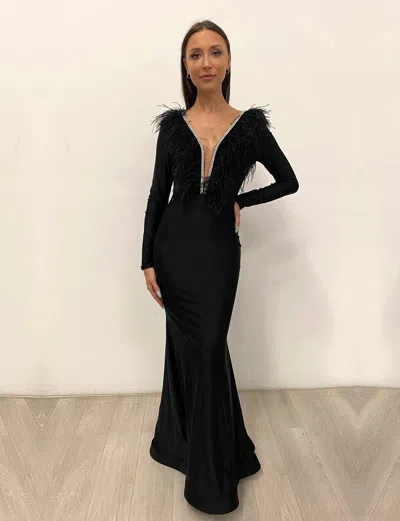 Jessica Angel Long Sleeve Fitted Formal Dress 866 In Black