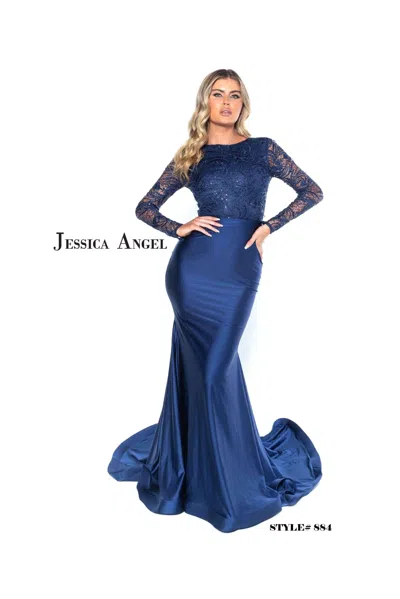 Jessica Angel Long Sleeve Fitted Formal Dress 884 In Blue