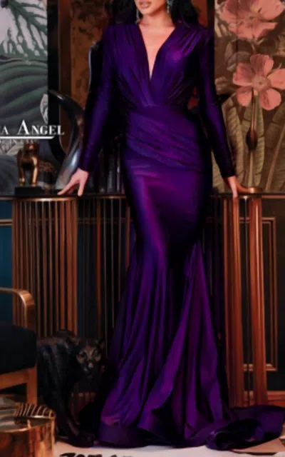 Jessica Angel Long Sleeve Jersey In Eggplant In Beige