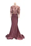 JESSICA ANGEL LONG SLEEVE LACE EVENING GOWN IN CHAMPAGNE