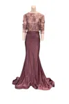 Jessica Angel Long Sleeve Lace Evening Gown In Champagne In White