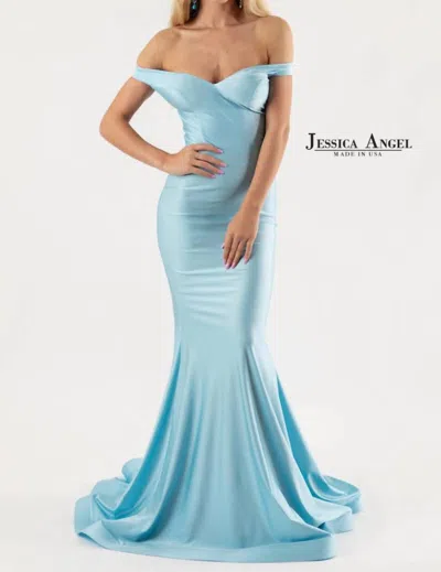 Jessica Angel Off The Shoulder Evening Gown In Cold Blue