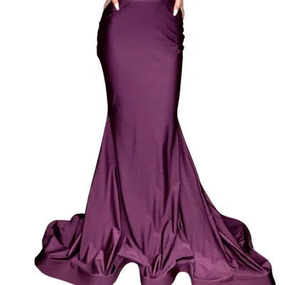 Jessica Angel Off The Shoulder Evening Gown In Eggplant In Purple