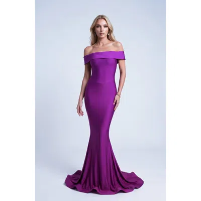 Jessica Angel Off The Shoulder Sculpted Mermaid Evening Gown In Purple